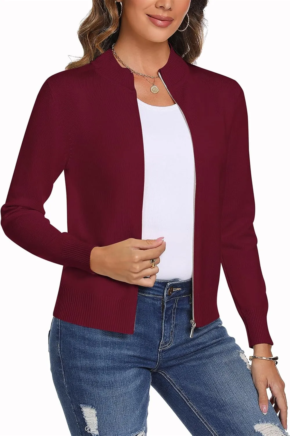 Totatuit Womens Long Sleeve Knitted Zip Up Sweater Cardigans Sweaters Lightweight Zipper Sweatshirts Jacket