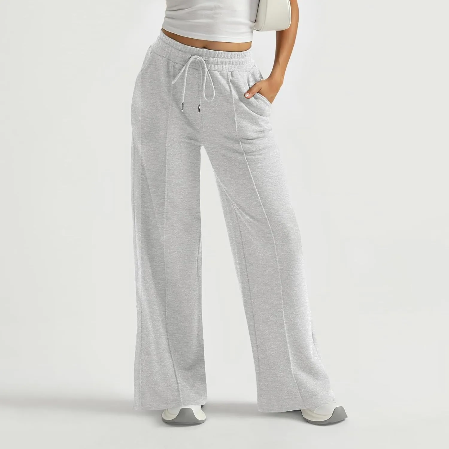 Track Pants for Women Baggy High Waisted Wide Leg Sweatpants Oversized Lightweight Lounge Pants with Pockets