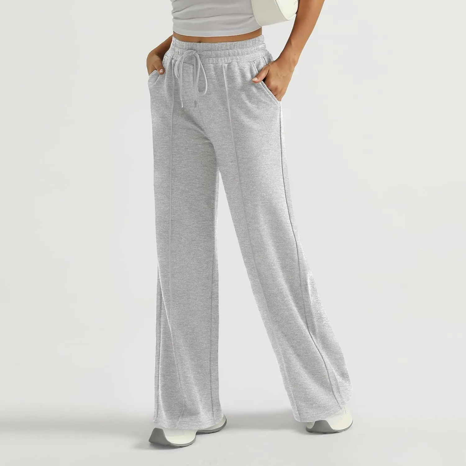 Track Pants for Women Baggy High Waisted Wide Leg Sweatpants Oversized Lightweight Lounge Pants with Pockets