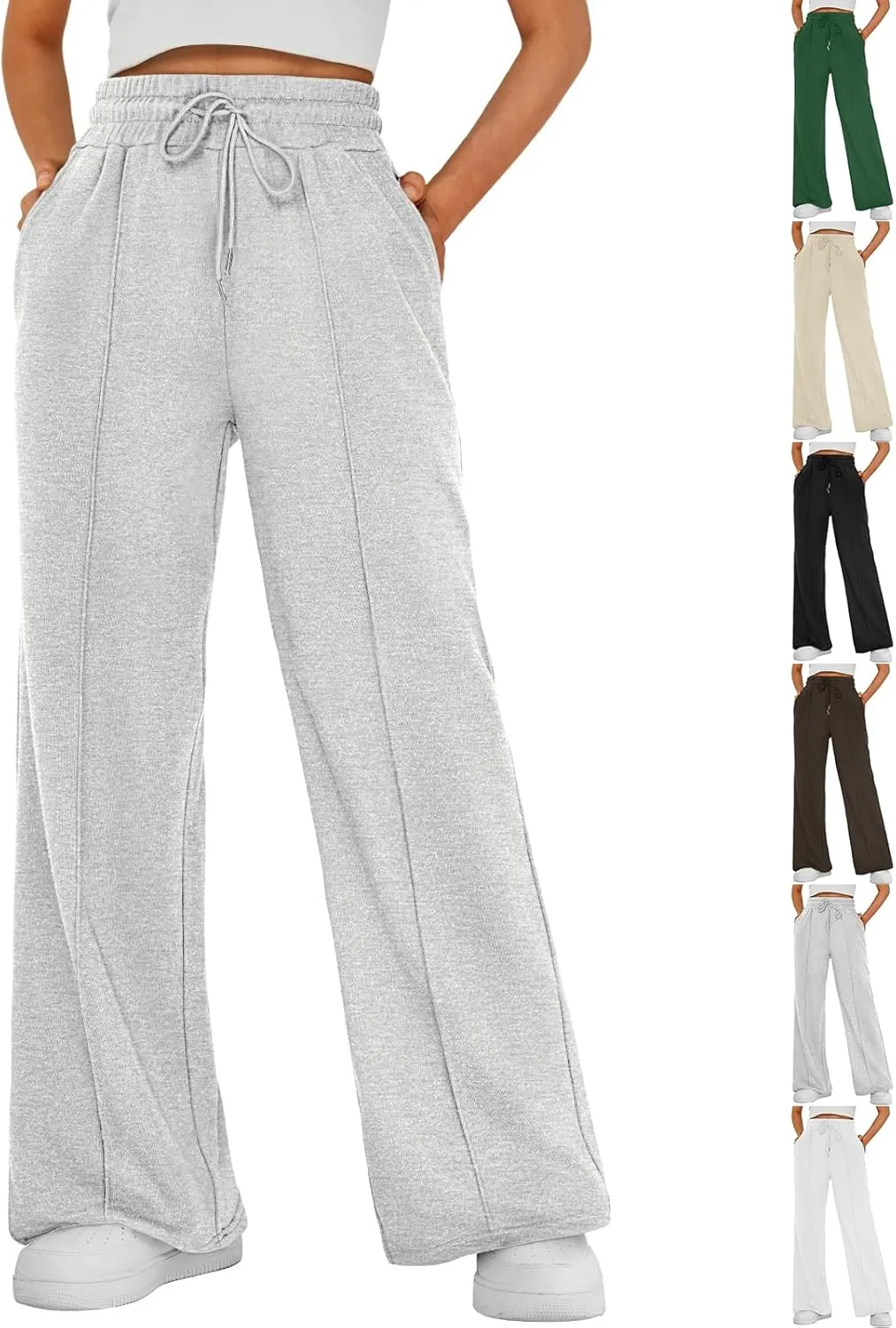 Track Pants for Women Baggy High Waisted Wide Leg Sweatpants Oversized Lightweight Lounge Pants with Pockets