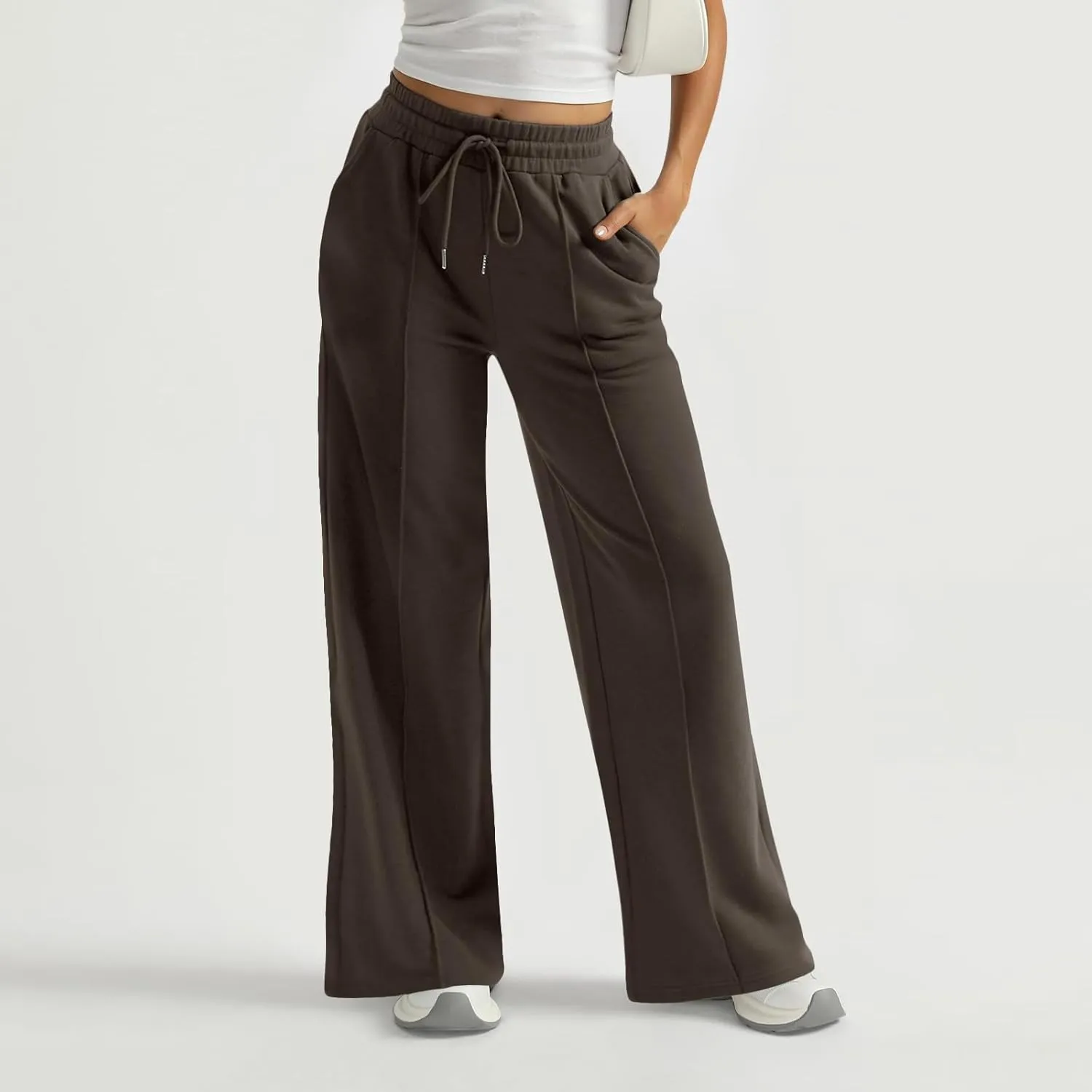 Track Pants for Women Baggy High Waisted Wide Leg Sweatpants Oversized Lightweight Lounge Pants with Pockets