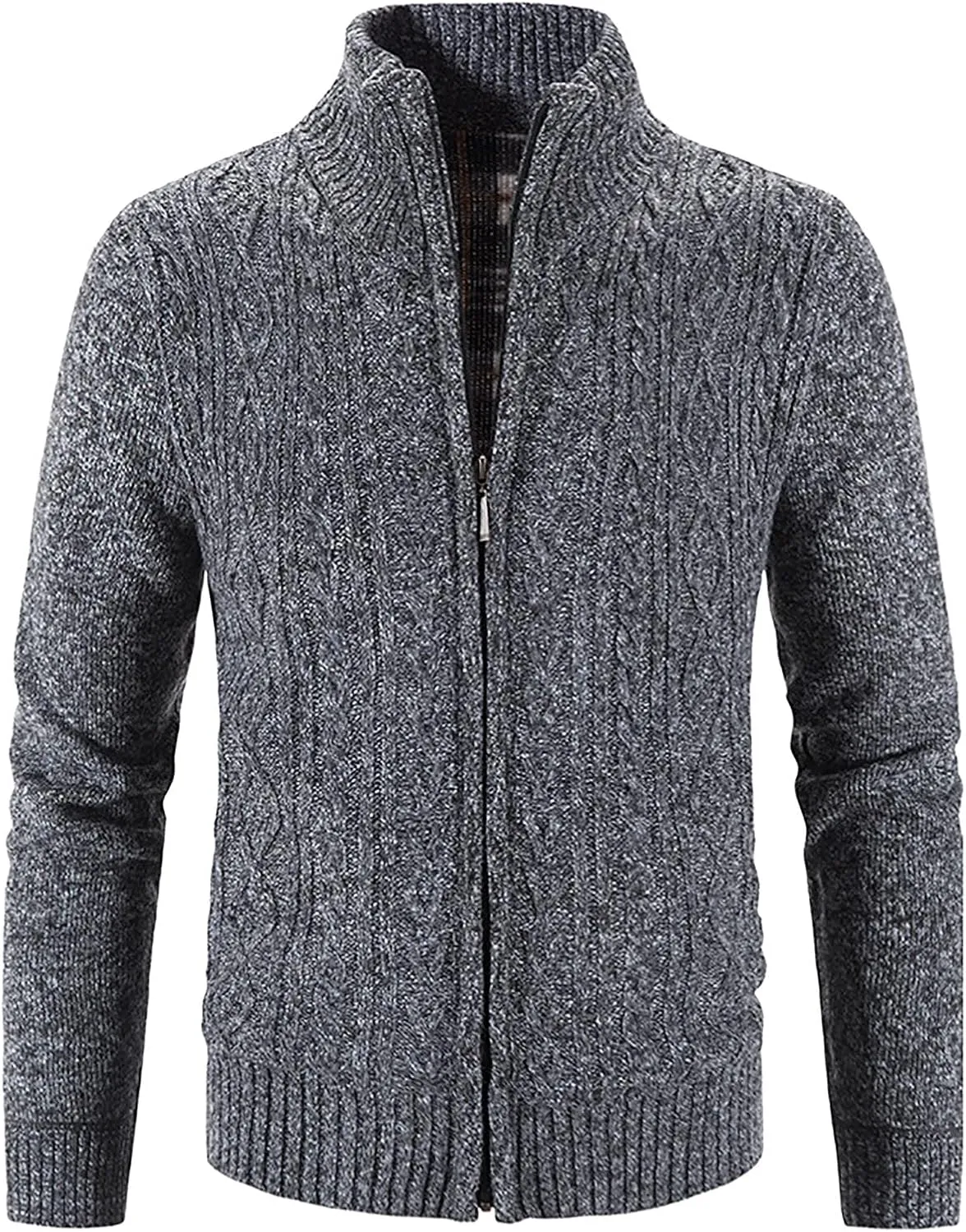 tuduoms Mens Thermal Chunky Knit Sweater Coat Full Zip Fleece Lined Cardigan Jacket Winter Long Sleeve Knitwear Sweatershirt