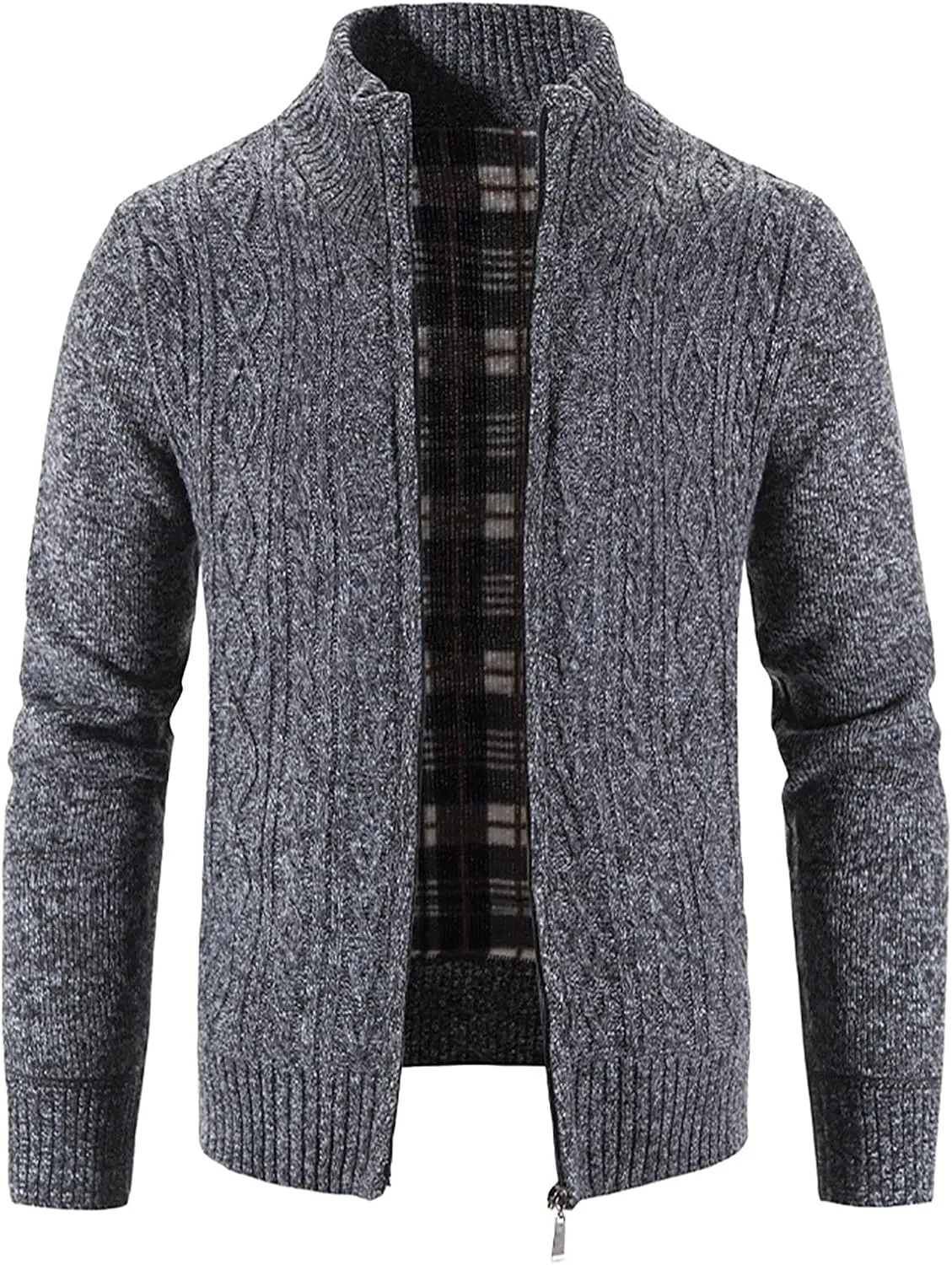 tuduoms Mens Thermal Chunky Knit Sweater Coat Full Zip Fleece Lined Cardigan Jacket Winter Long Sleeve Knitwear Sweatershirt