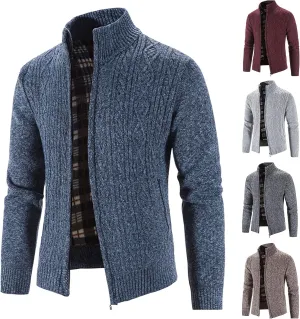 tuduoms Mens Thermal Chunky Knit Sweater Coat Full Zip Fleece Lined Cardigan Jacket Winter Long Sleeve Knitwear Sweatershirt