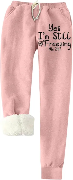 Tummy Control Black Pants Fleece Lined Leggings Women Thick Sherpa Polar Lined Jogger Pants Printed Sweatpant Winter Thermal Athletic Lounge Womens High Waisted Leggings
