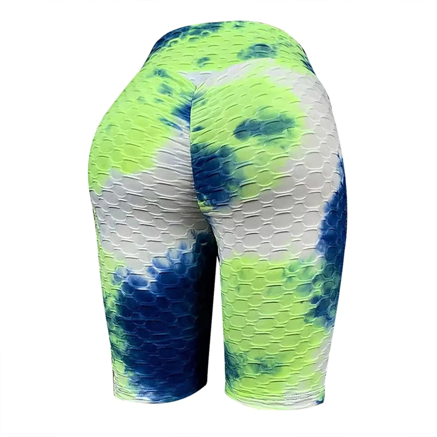 Tummy Control Booty Shorts Women Tie Dye High Waist Yoga Shorts Bubble Texture Butt Lifting Shorts Workout Shorts