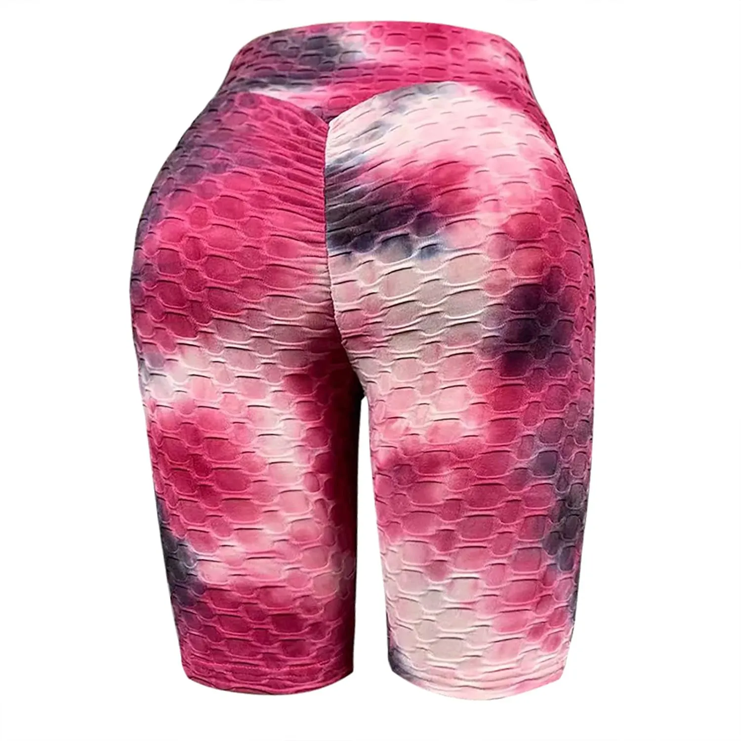 Tummy Control Booty Shorts Women Tie Dye High Waist Yoga Shorts Bubble Texture Butt Lifting Shorts Workout Shorts