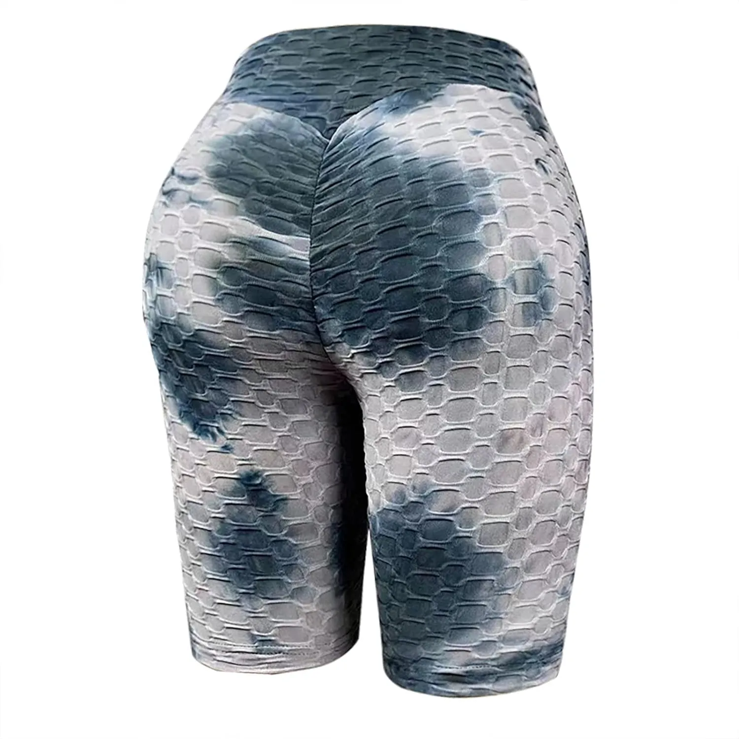 Tummy Control Booty Shorts Women Tie Dye High Waist Yoga Shorts Bubble Texture Butt Lifting Shorts Workout Shorts
