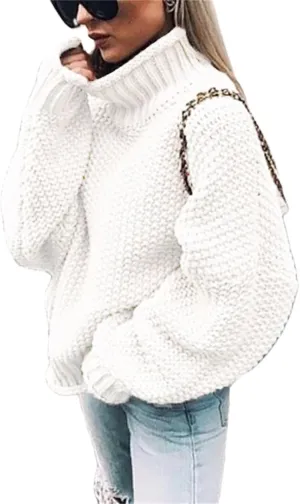 Turtleneck Cable Knit Sweaters Casual Long Sleeve Oversized Thick Loose Fit Pullover Tops