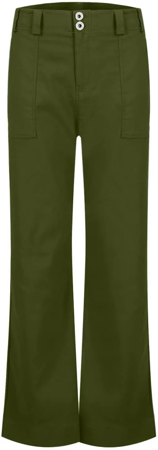 Twill Wide Leg Pants Woman Causal High Waisted Flared Pants with Pockets Classic Comfort Straight Leg Twill Pant