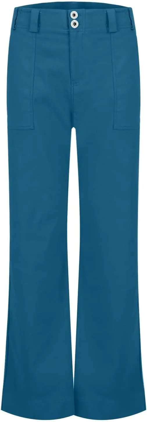 Twill Wide Leg Pants Woman Causal High Waisted Flared Pants with Pockets Classic Comfort Straight Leg Twill Pant