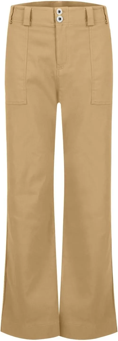 Twill Wide Leg Pants Woman Causal High Waisted Flared Pants with Pockets Classic Comfort Straight Leg Twill Pant