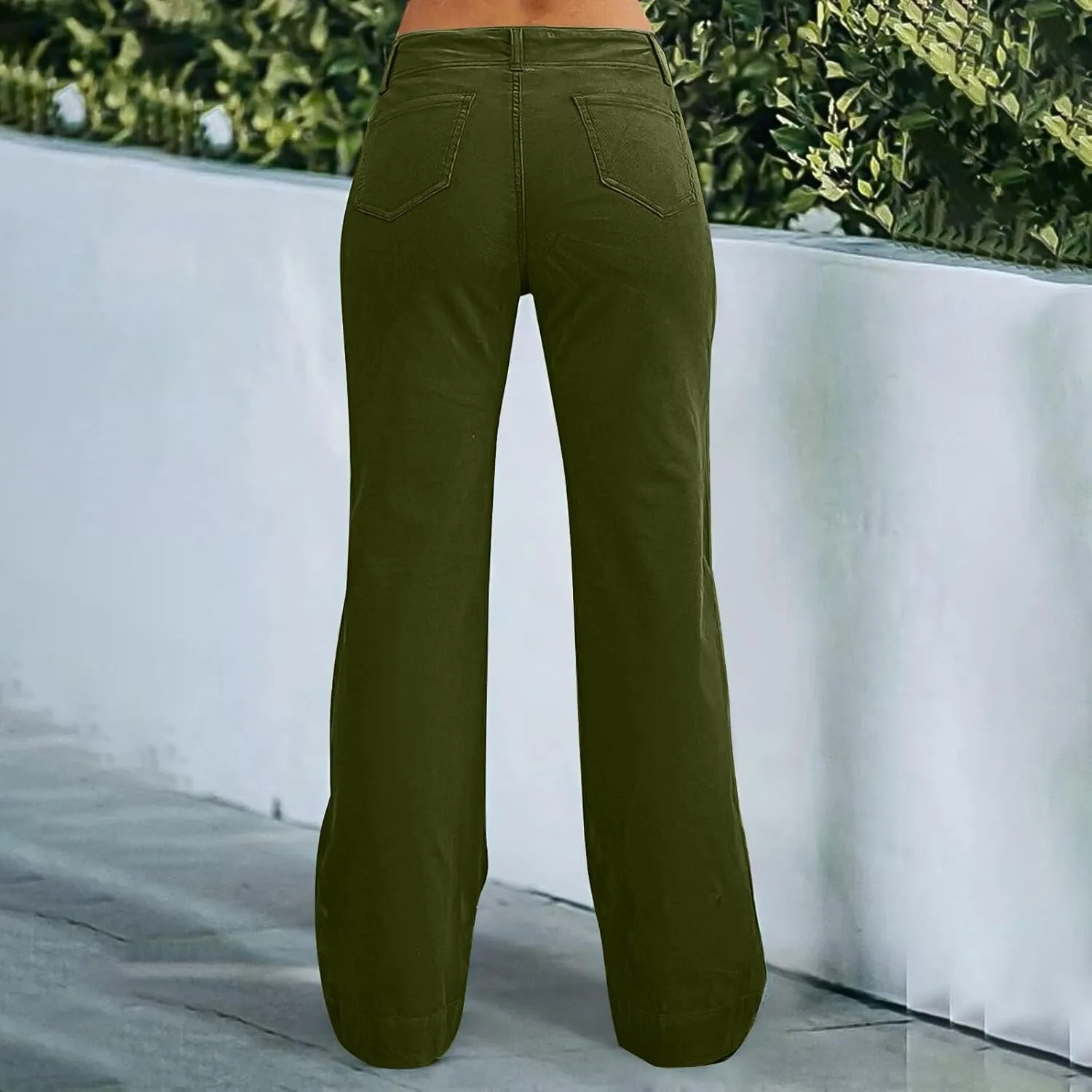 Twill Wide Leg Pants Woman Causal High Waisted Flared Pants with Pockets Classic Comfort Straight Leg Twill Pant