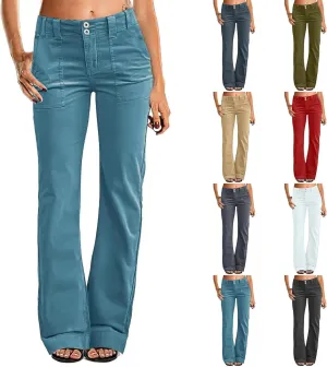 Twill Wide Leg Pants Woman Causal High Waisted Flared Pants with Pockets Classic Comfort Straight Leg Twill Pant