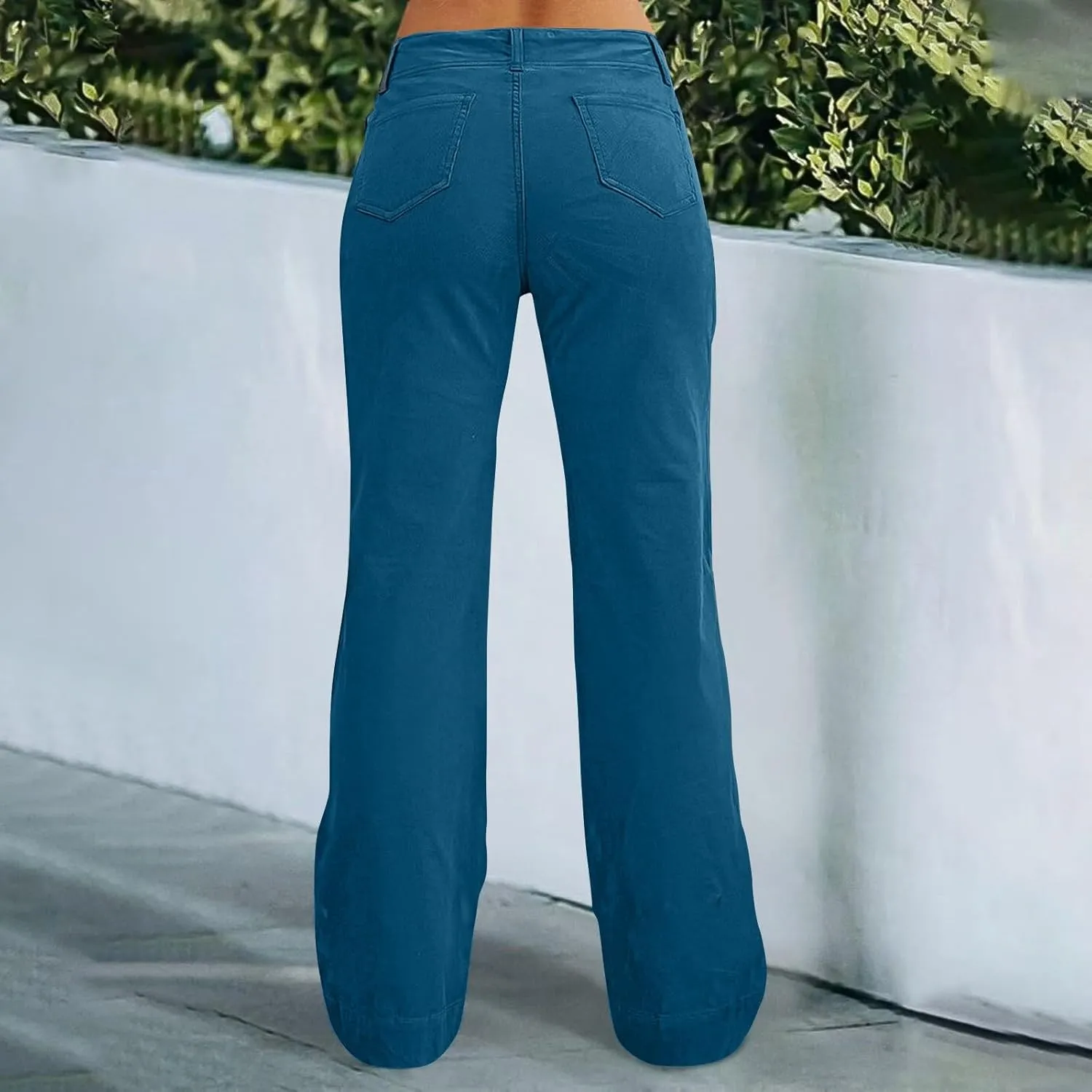 Twill Wide Leg Pants Woman Causal High Waisted Flared Pants with Pockets Classic Comfort Straight Leg Twill Pant