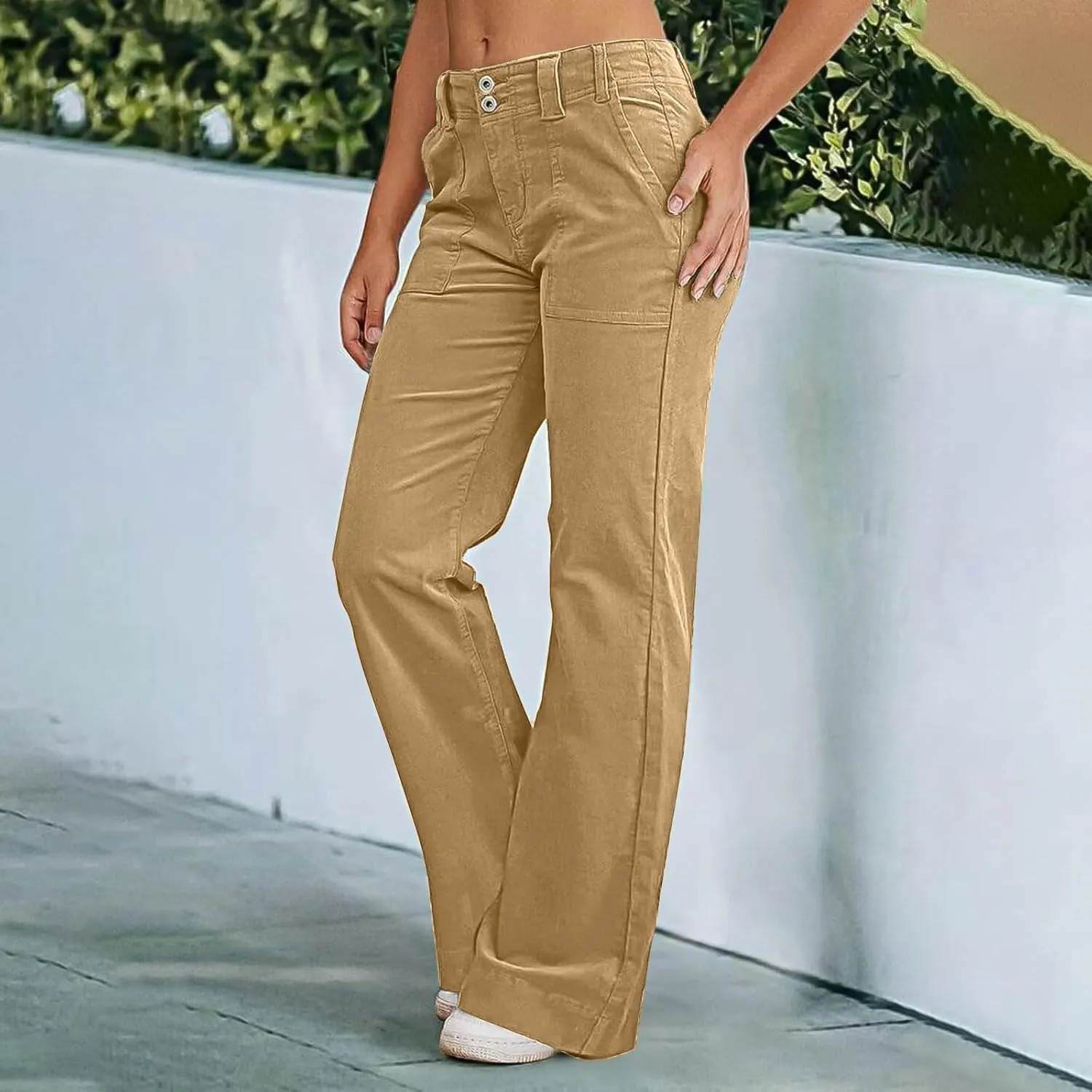 Twill Wide Leg Pants Woman Causal High Waisted Flared Pants with Pockets Classic Comfort Straight Leg Twill Pant