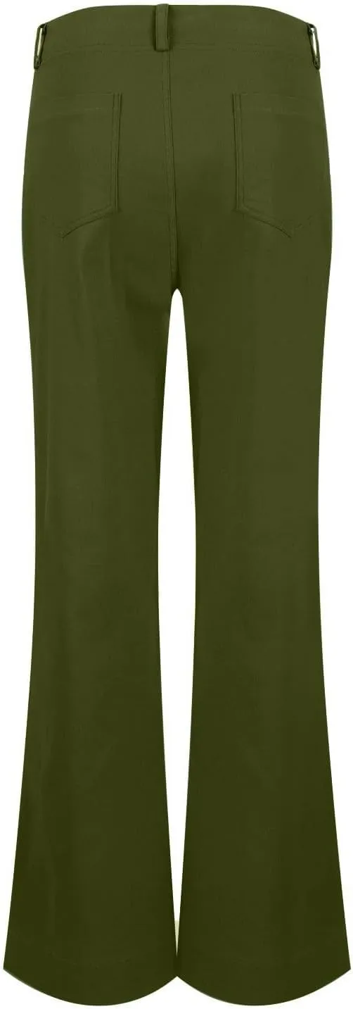 Twill Wide Leg Pants Woman Causal High Waisted Flared Pants with Pockets Classic Comfort Straight Leg Twill Pant