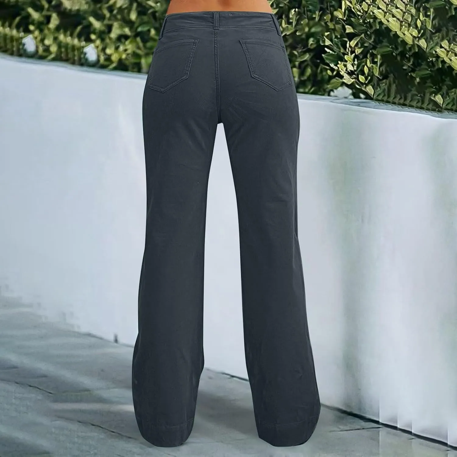 Twill Wide Leg Pants Woman Causal High Waisted Flared Pants with Pockets Classic Comfort Straight Leg Twill Pant