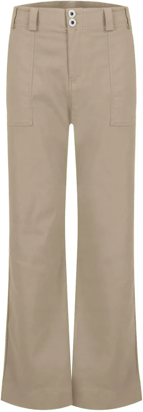 Twill Wide Leg Pants Woman Causal High Waisted Flared Pants with Pockets Classic Comfort Straight Leg Twill Pant