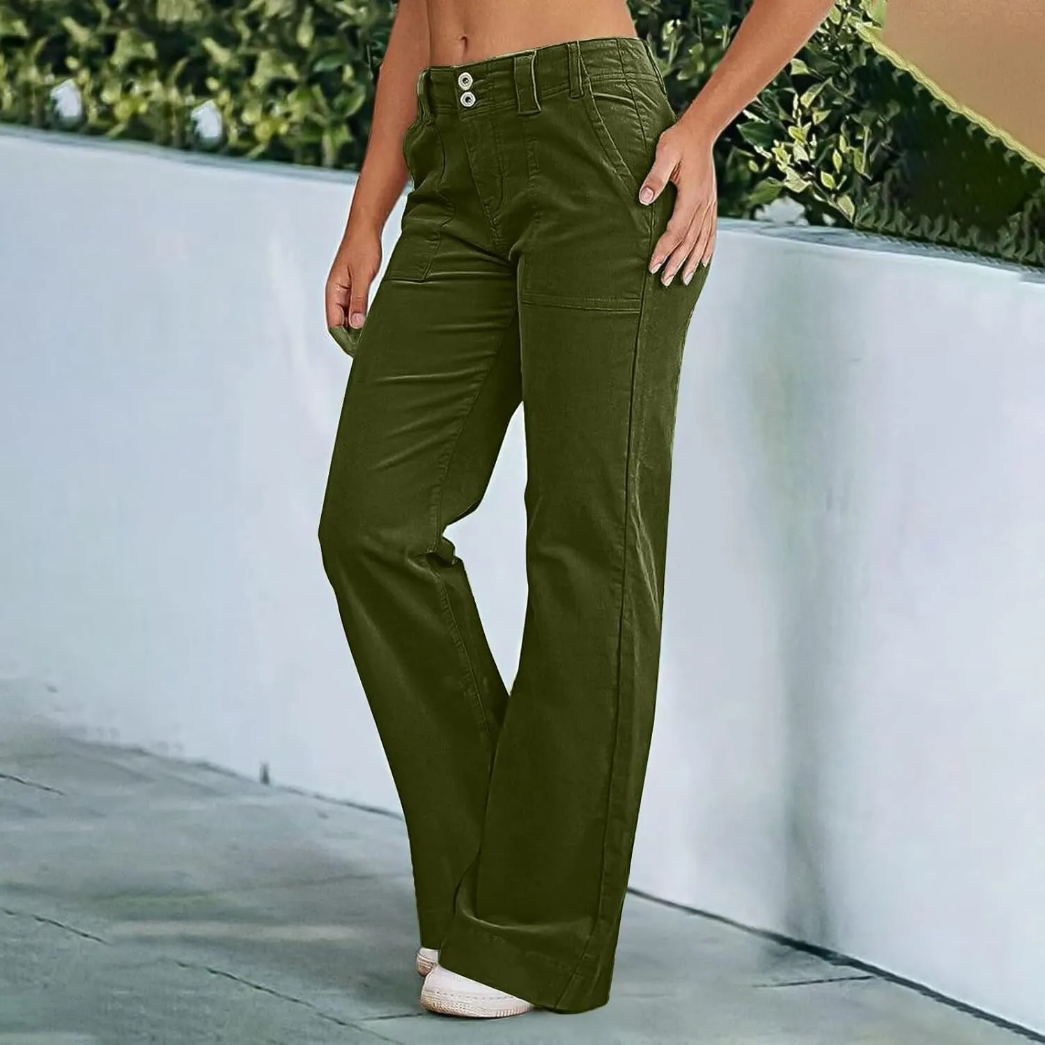 Twill Wide Leg Pants Woman Causal High Waisted Flared Pants with Pockets Classic Comfort Straight Leg Twill Pant