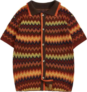 Verdusa Men's Casual Short Sleeve Collar Printed Button Up Cardigan Sweater