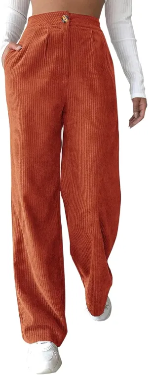 Wide Leg Pants for Women High Waisted Baggy Button Down Pants Fashion Loose Boyfriend Straight Leg Trousers