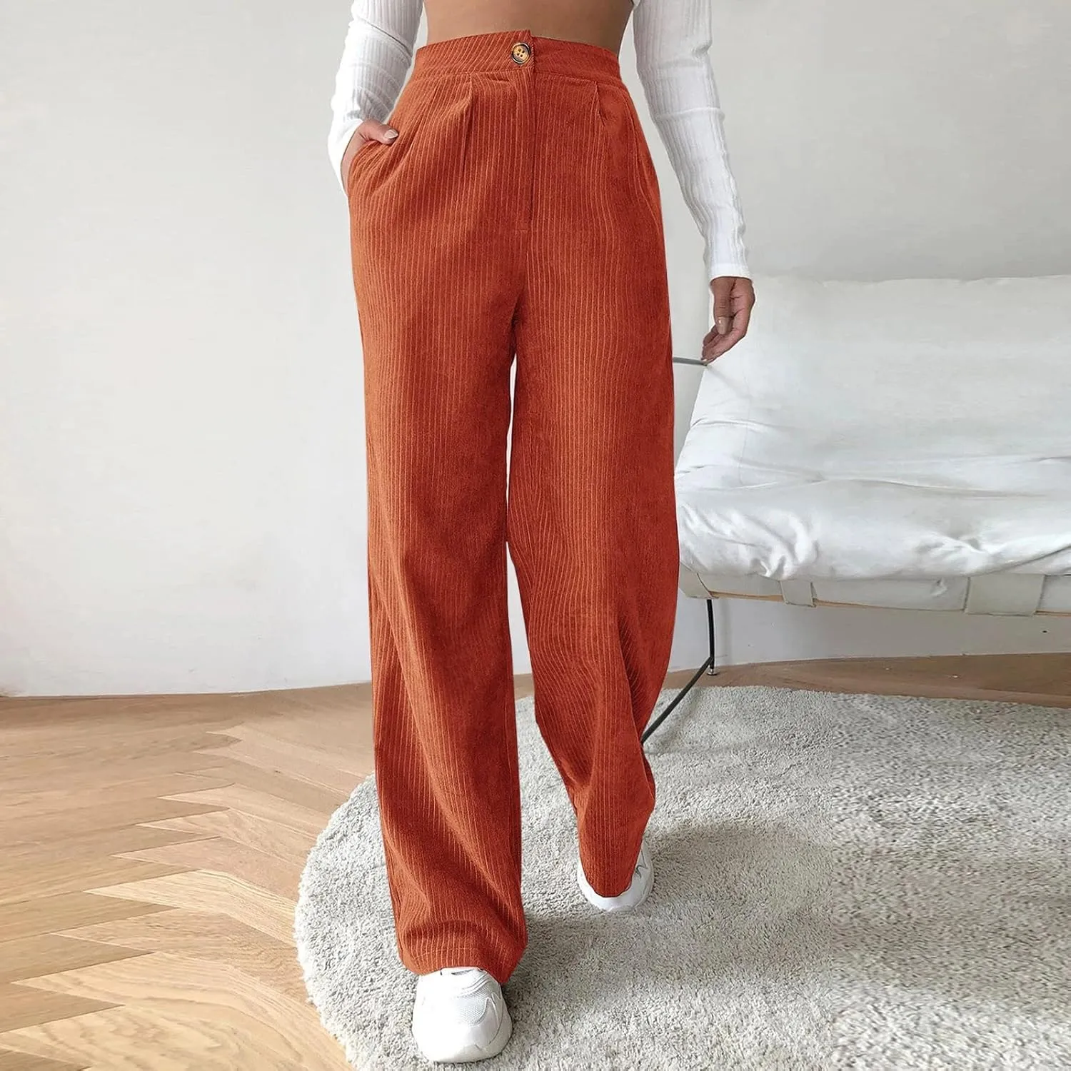 Wide Leg Pants for Women High Waisted Baggy Button Down Pants Fashion Loose Boyfriend Straight Leg Trousers