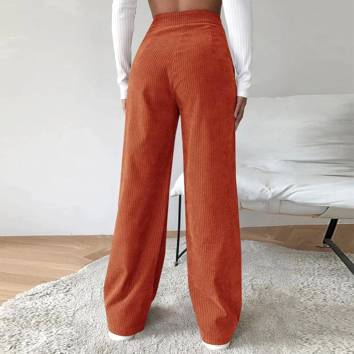 Wide Leg Pants for Women High Waisted Baggy Button Down Pants Fashion Loose Boyfriend Straight Leg Trousers