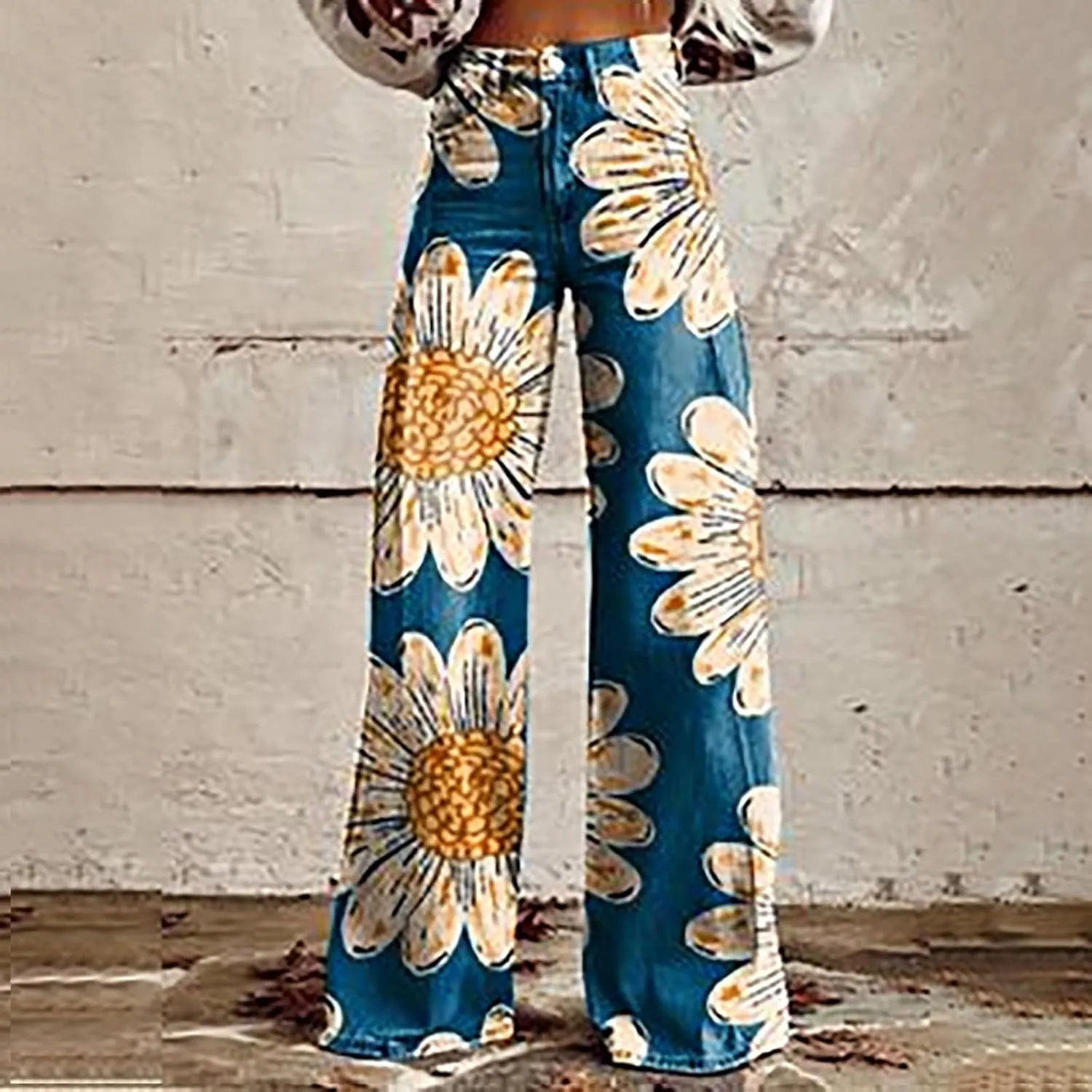 Wide Leg Straight Maxi Pants for Women 2024 Fashion Colorful Printed High Waisted Palazzo Relaxed Fit Street Trousers