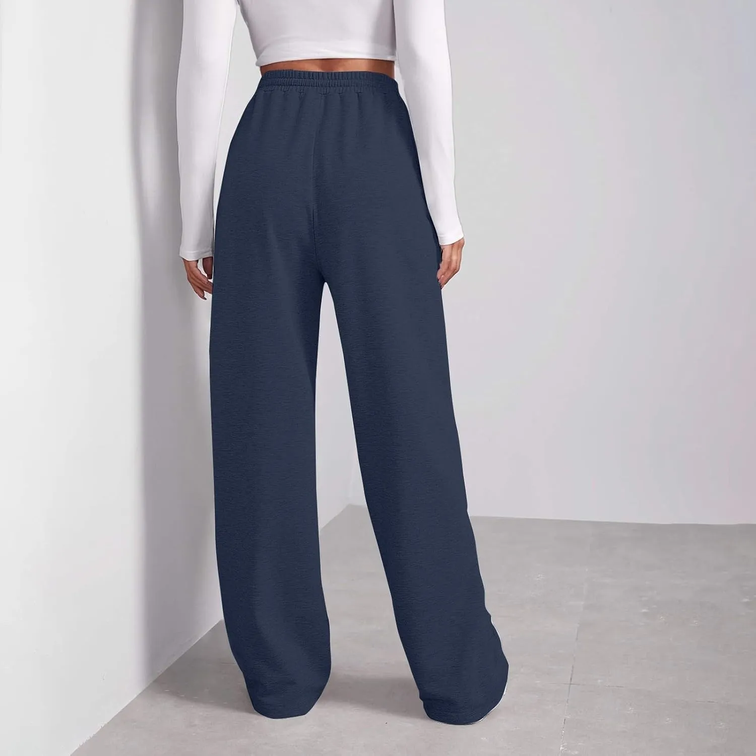 Wide Leg Sweat Pants for Womens Joggers with Pockets Comfy Fleece Sweatpants Elastic Waist Workout Lounge Pants