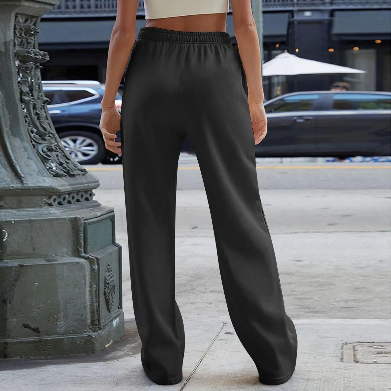 Wide Leg Sweatpants for Women Baggy Interior Drawstring Track Pants High Waisted Athletic Joggers with Pockets
