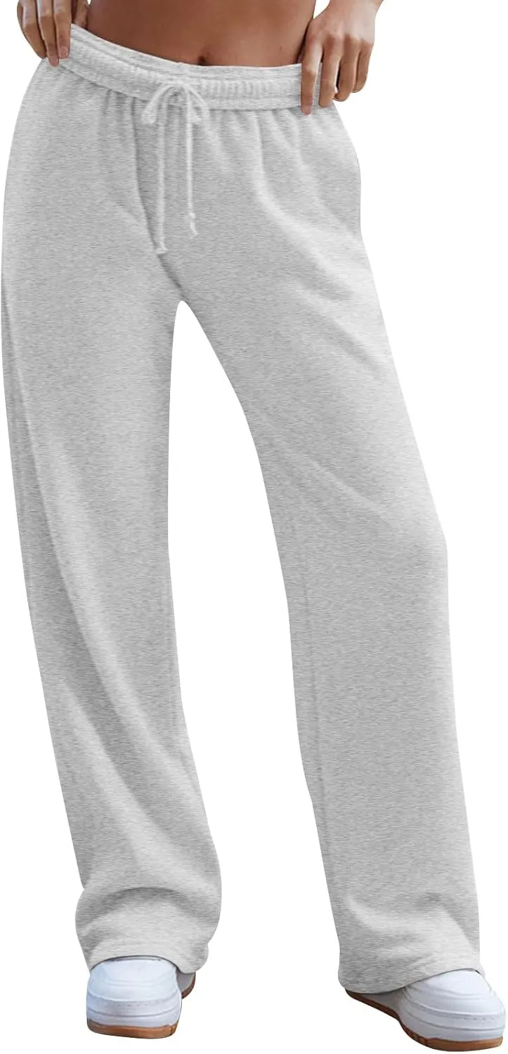 Wide Leg Sweatpants for Women Baggy Interior Drawstring Track Pants High Waisted Athletic Joggers with Pockets