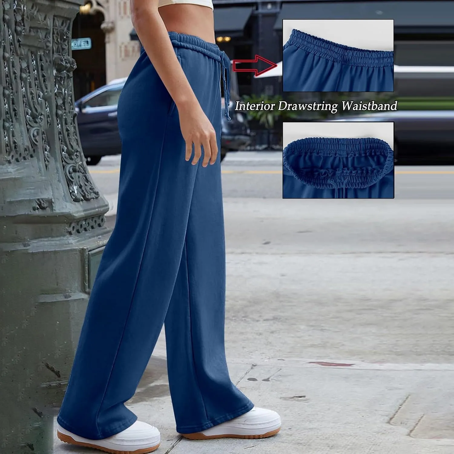 Wide Leg Sweatpants for Women Baggy Interior Drawstring Track Pants High Waisted Athletic Joggers with Pockets