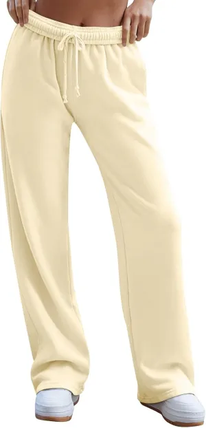 Wide Leg Sweatpants for Women Baggy Interior Drawstring Track Pants High Waisted Athletic Joggers with Pockets