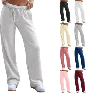 Wide Leg Sweatpants for Women Baggy Interior Drawstring Track Pants High Waisted Athletic Joggers with Pockets