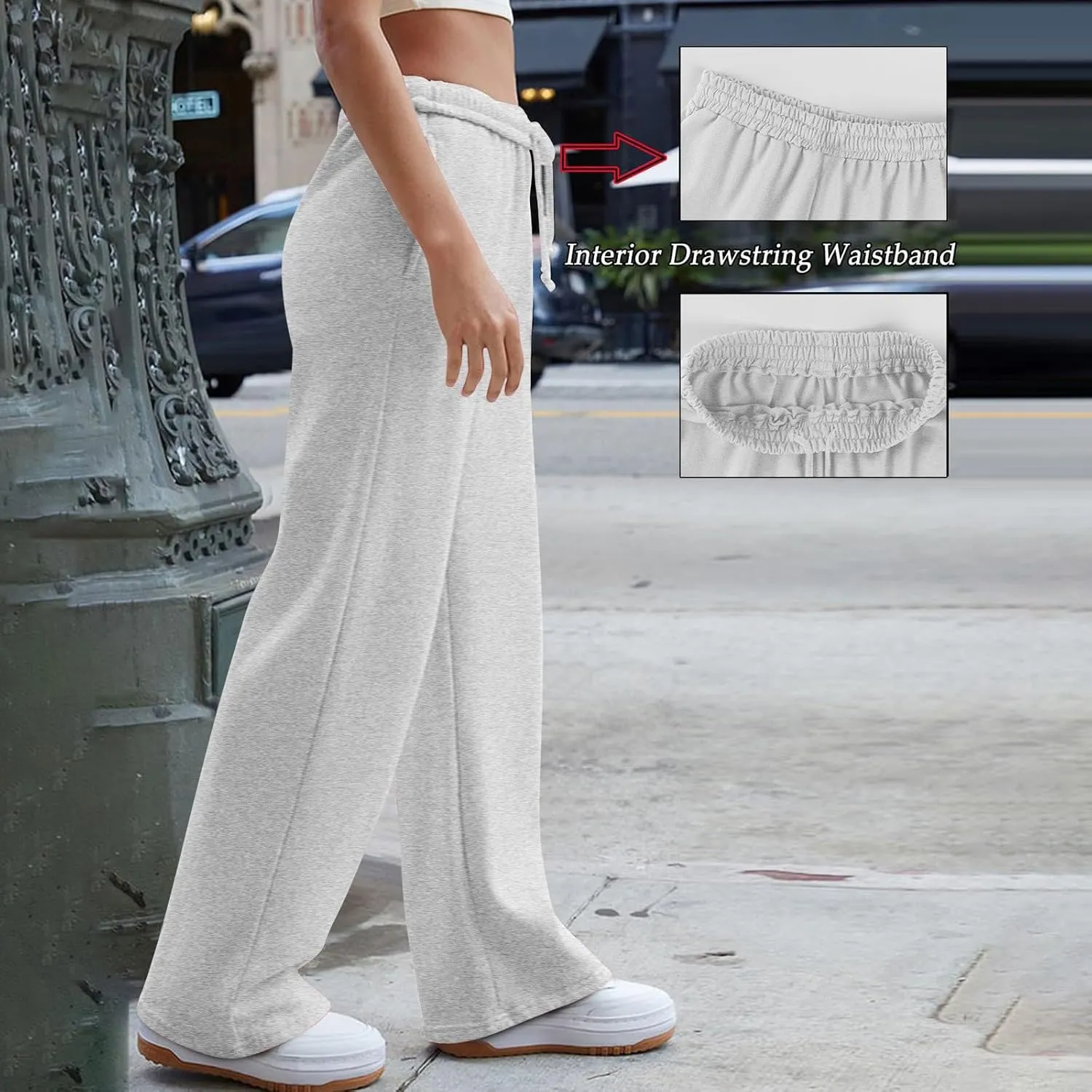 Wide Leg Sweatpants for Women Baggy Interior Drawstring Track Pants High Waisted Athletic Joggers with Pockets