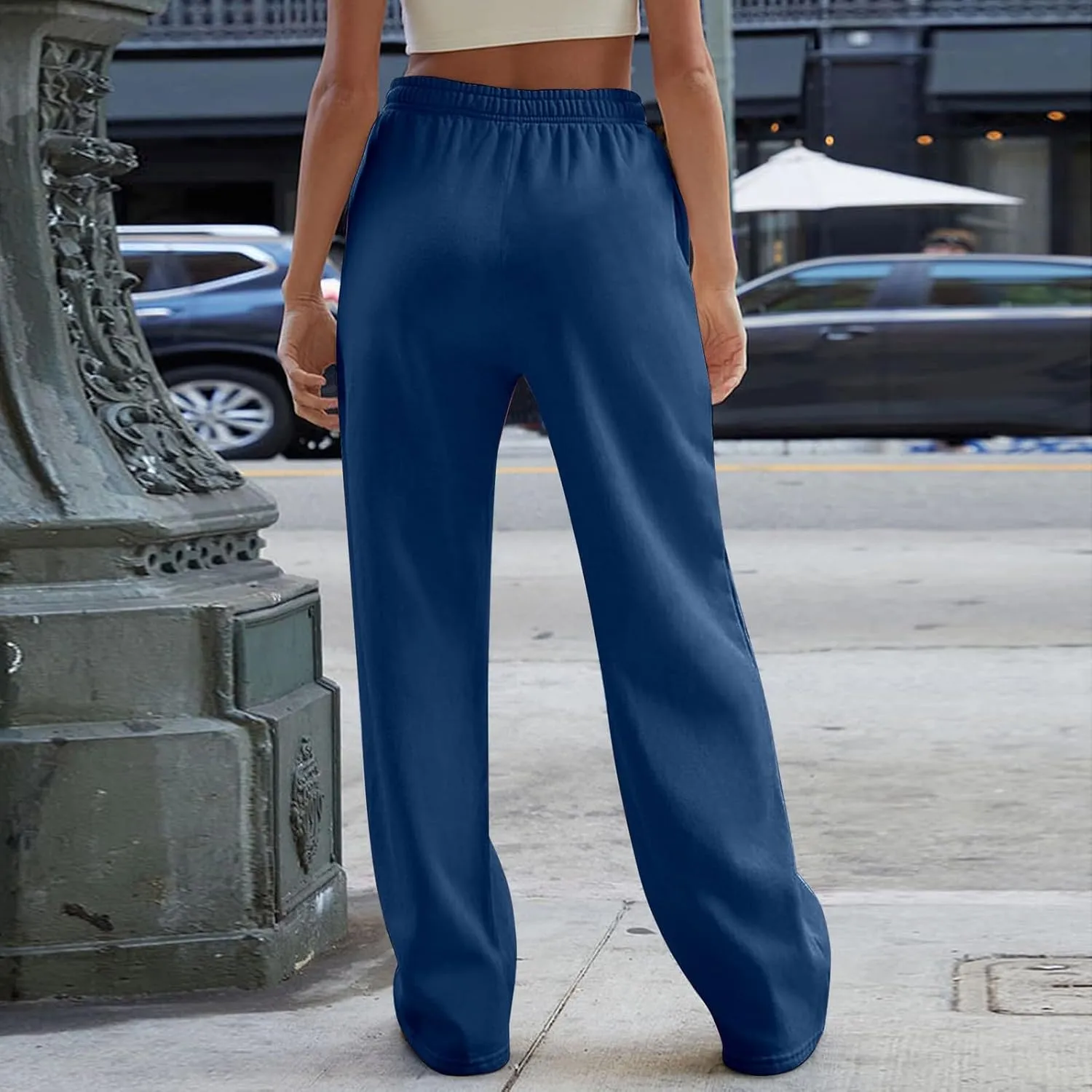 Wide Leg Sweatpants for Women Baggy Interior Drawstring Track Pants High Waisted Athletic Joggers with Pockets
