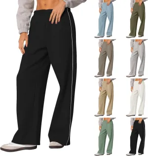 Wide Leg Sweatpants Women Baggy Fleece Lined High Waisted Athletic Pants Casual Striped Lounge Pants with Pockets