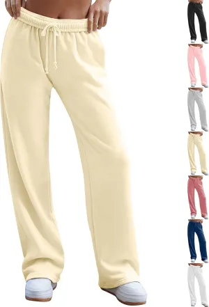 Wide Leg Sweatpants Women Baggy High Waisted Drawstring Joggers with Pockets Trendy Fleece Track Pants