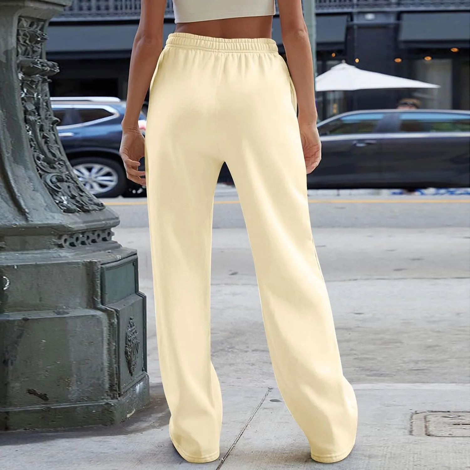 Wide Leg Sweatpants Women Baggy High Waisted Drawstring Joggers with Pockets Trendy Fleece Track Pants