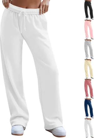 Wide Leg Sweatpants Women Baggy High Waisted Drawstring Joggers with Pockets Trendy Fleece Track Pants