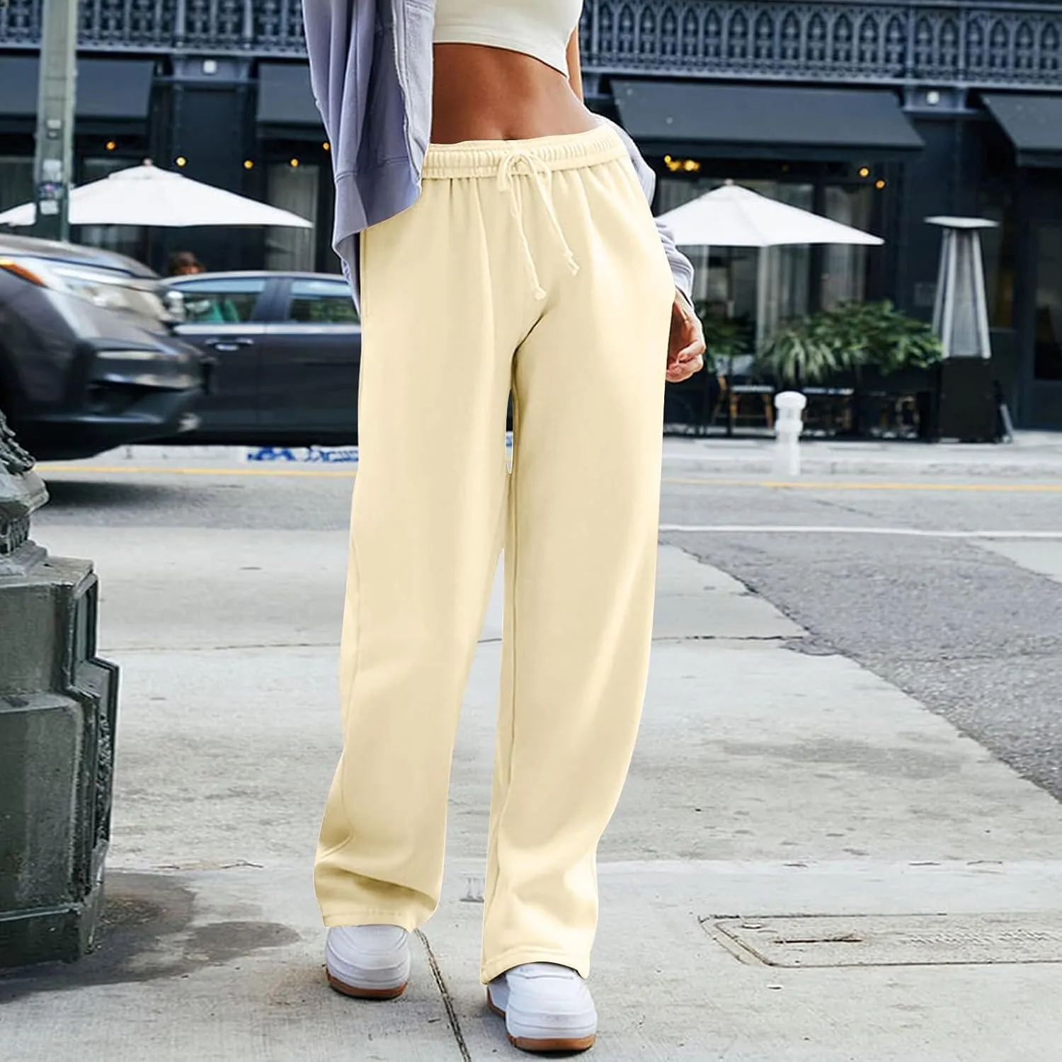 Wide Leg Sweatpants Women Baggy High Waisted Drawstring Joggers with Pockets Trendy Fleece Track Pants