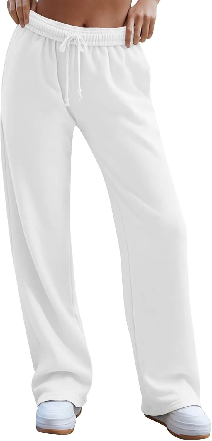 Wide Leg Sweatpants Women Baggy High Waisted Drawstring Joggers with Pockets Trendy Fleece Track Pants