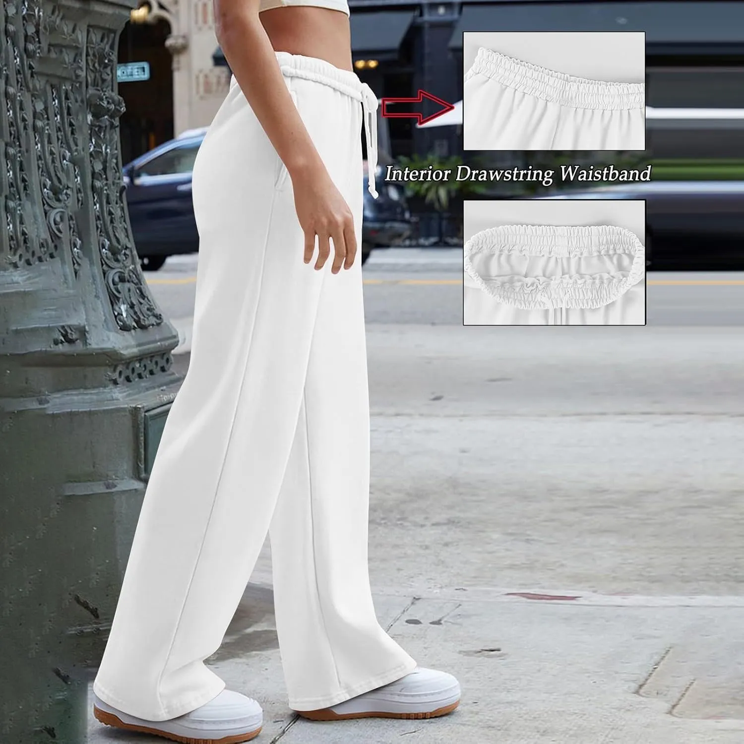 Wide Leg Sweatpants Women Baggy High Waisted Drawstring Joggers with Pockets Trendy Fleece Track Pants