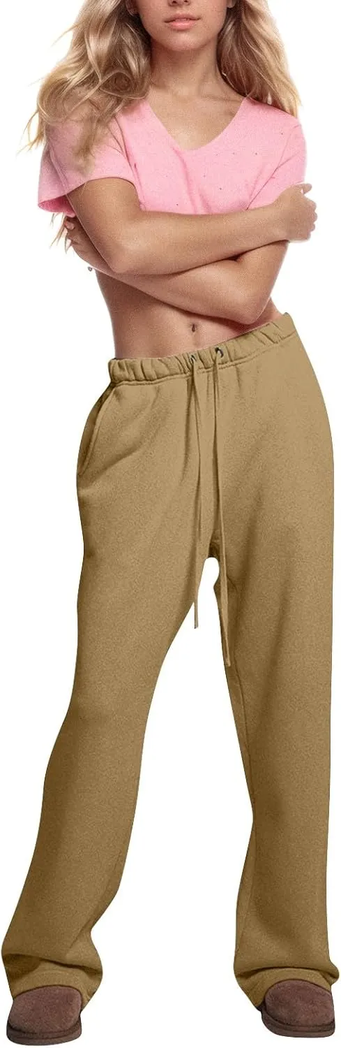 Wide Leg Sweatpants Women Casual Comfy Fleece Lined Joggers Baggy Drawstring Low Rise Sweat Pants with Pockets