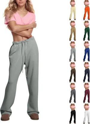 Wide Leg Sweatpants Women Casual Comfy Fleece Lined Joggers Baggy Drawstring Low Rise Sweat Pants with Pockets
