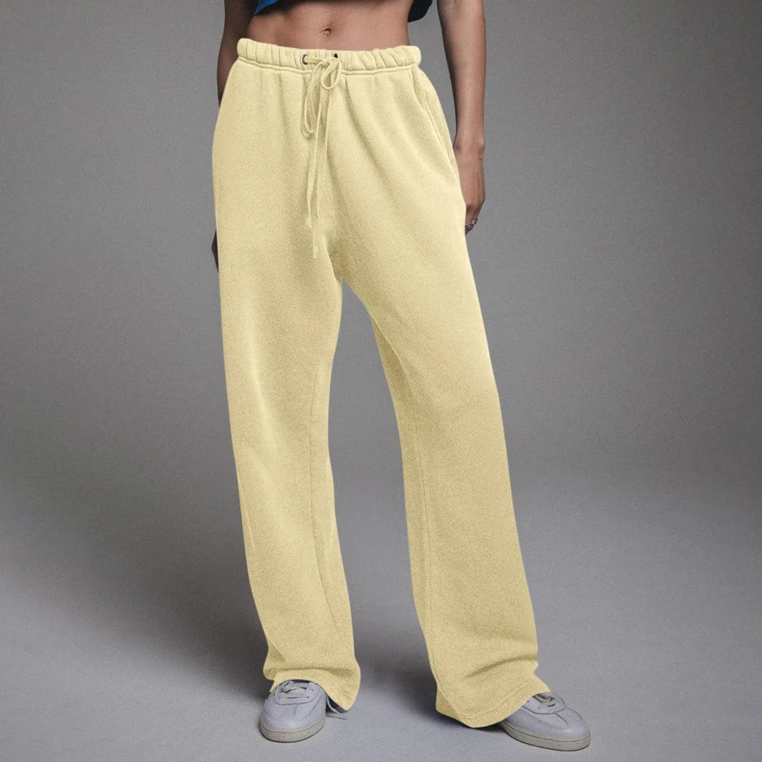 Wide Leg Sweatpants Women Casual Comfy Fleece Lined Joggers Baggy Drawstring Low Rise Sweat Pants with Pockets