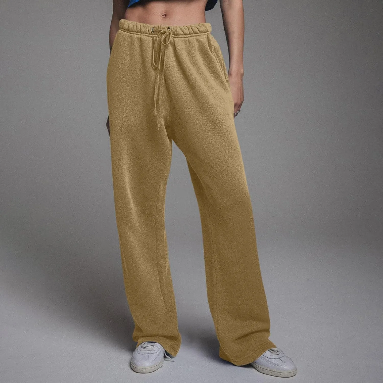 Wide Leg Sweatpants Women Casual Comfy Fleece Lined Joggers Baggy Drawstring Low Rise Sweat Pants with Pockets