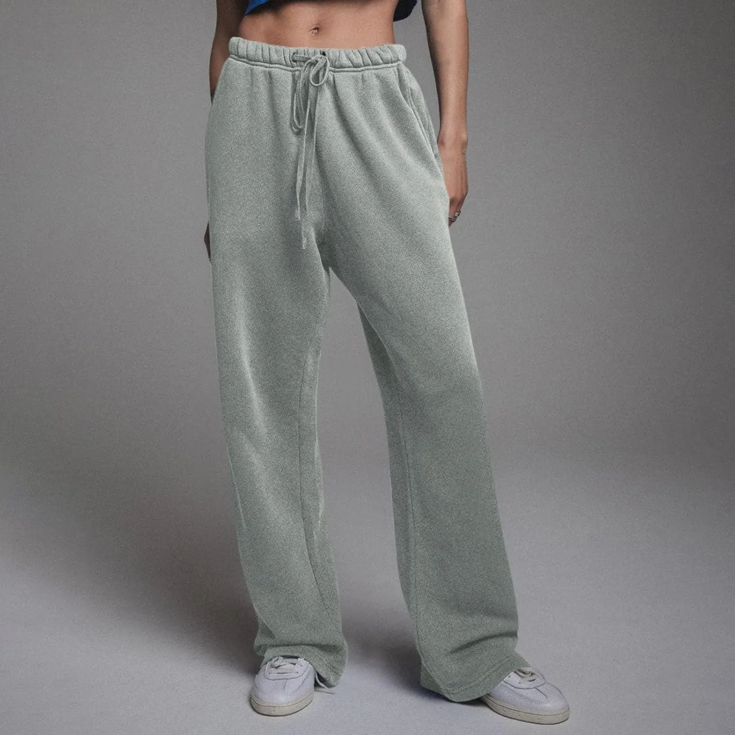 Wide Leg Sweatpants Women Casual Comfy Fleece Lined Joggers Baggy Drawstring Low Rise Sweat Pants with Pockets