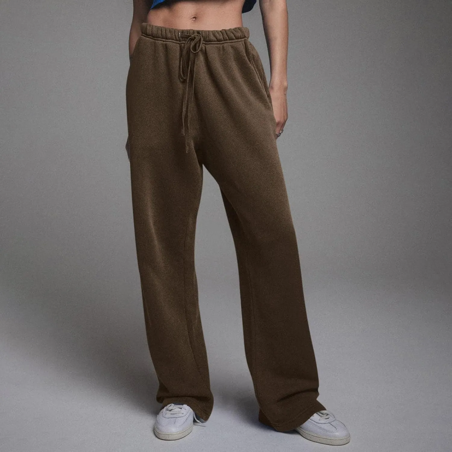 Wide Leg Sweatpants Women Casual Comfy Fleece Lined Joggers Baggy Drawstring Low Rise Sweat Pants with Pockets